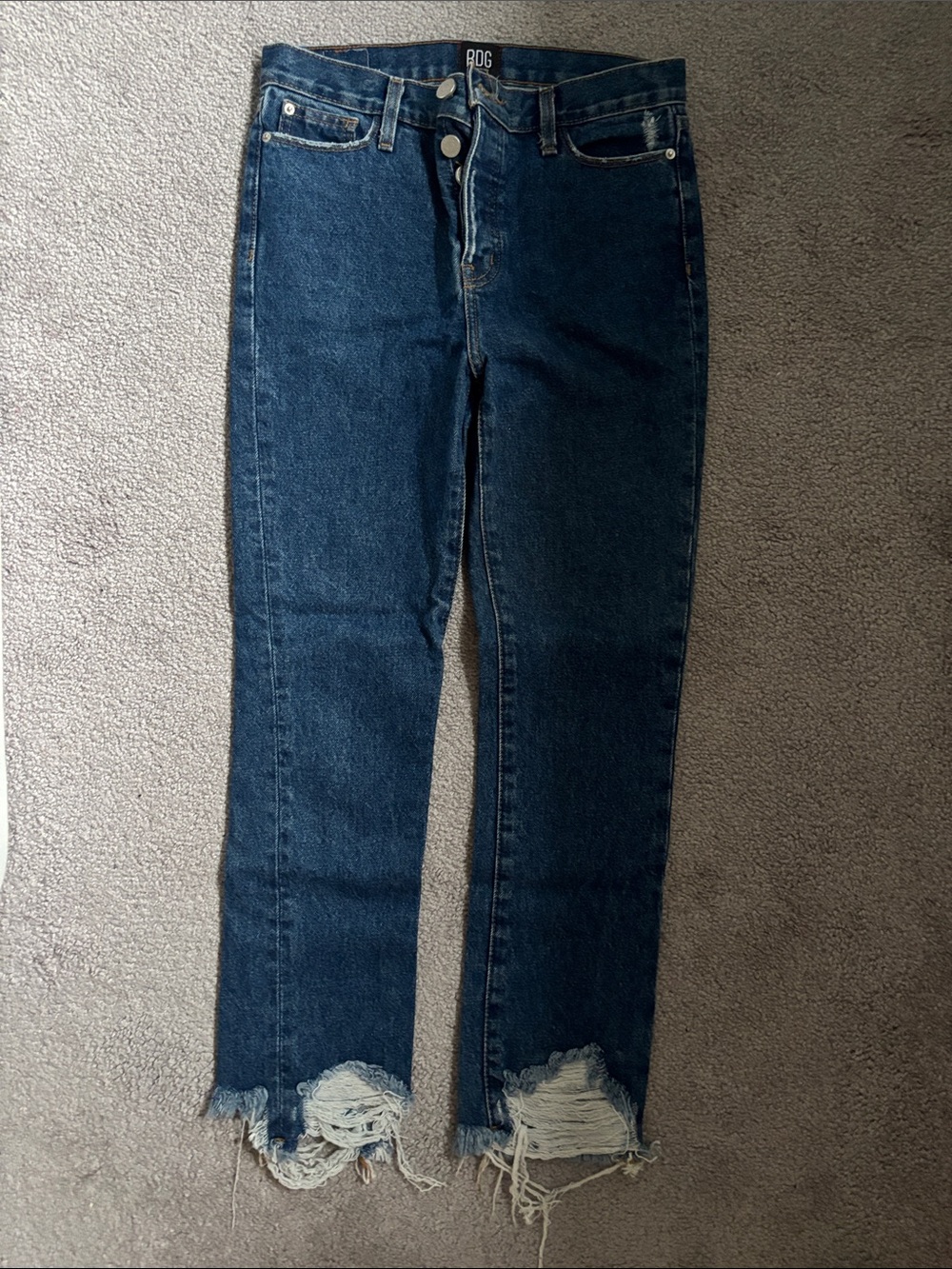 BDG Dark Blue Straight Leg Jeans with Distressed Hem